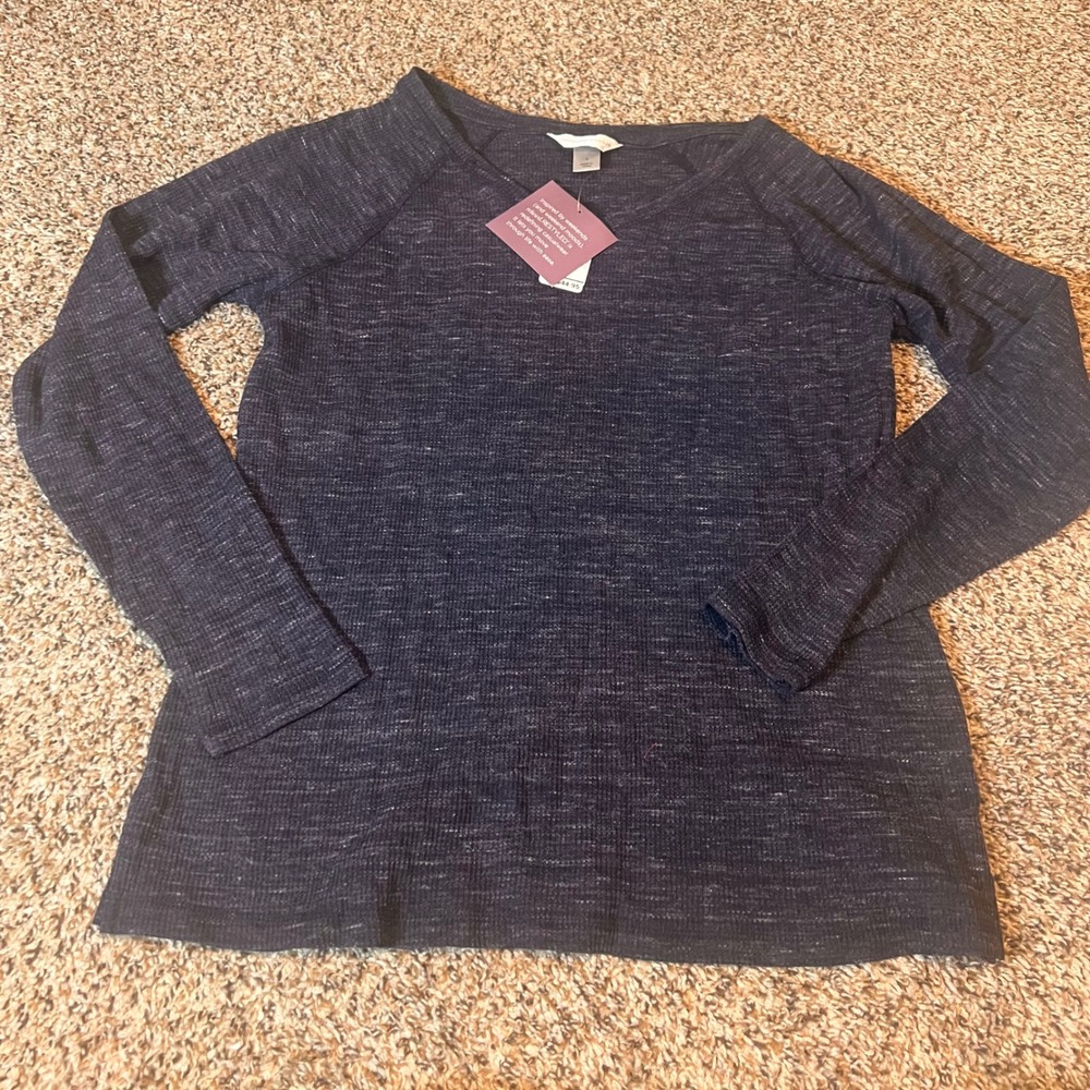 Christopher & Banks Women's Blue Heathered Long Sleeve Raglan Top Size S NWOT